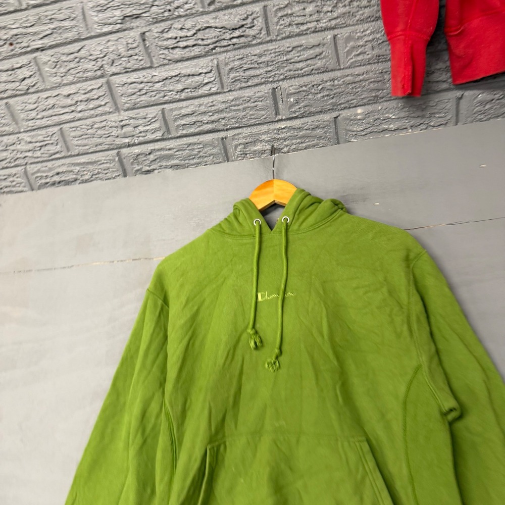 Champion Reverse Weave Hoodie Lime Green Mens Medium Pullover Sweatshirt - Picture 1 of 4